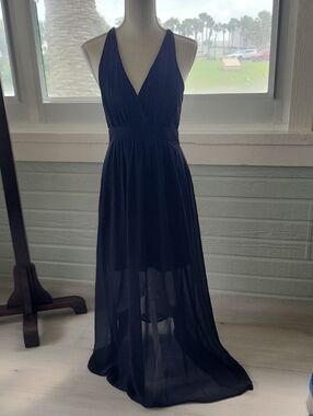 Express Black V-Neck High-Low Chiffon Gown